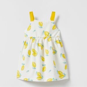 NWT Zara Lemon PRINTED JACQUARD DRESS yellow and white 5767/624